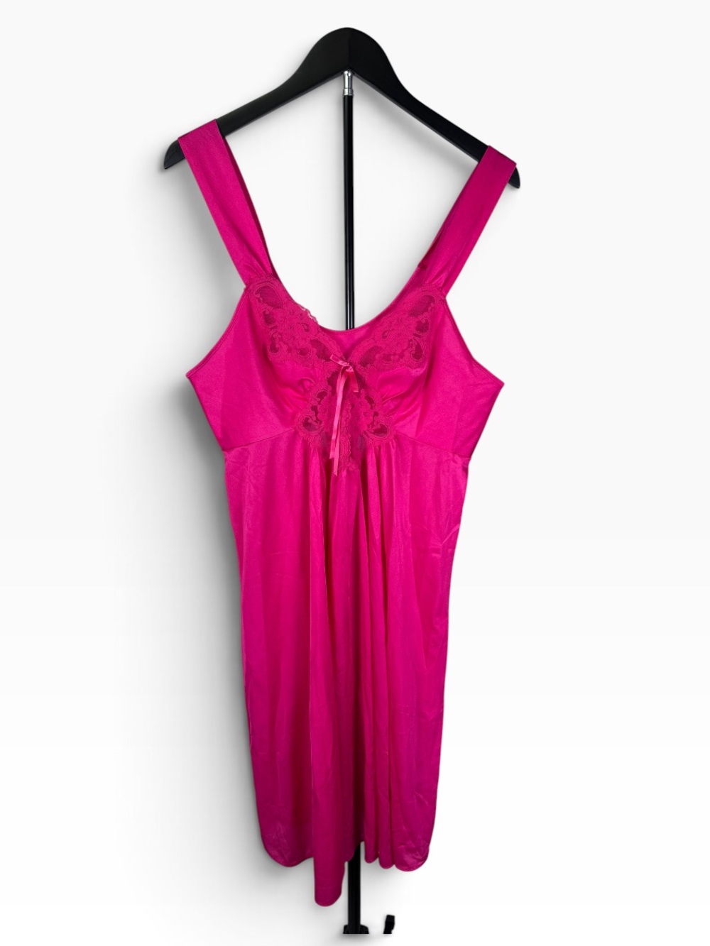 Vintage Hot Pink Lace Nightgown Olga Style Empire Waist Lingerie